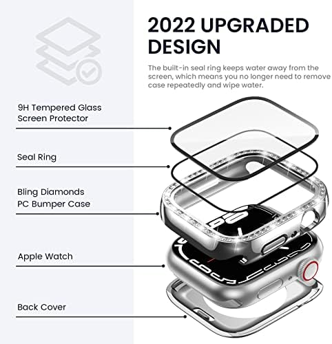 Tensea [2 ב ​​1] עבור מגן מסך Apple Watch Apple Series 8 7 71 ממ אביזרים, IWatch Chated Diamond Pagipp